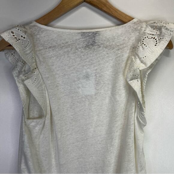 Paige Giulia Eyelet Flutter Sleeve Linen top white - XL - Picture 9 of 12